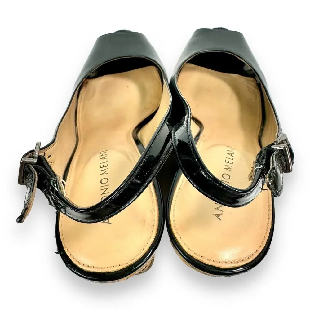 Patent Leather Cork Wedge Slingback Sandals 8.5 Rosie Y2K Glam